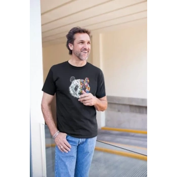 Biçomi Erkek Bisiklet Yaka Baskılı Oversize T-Shirt - Siyah