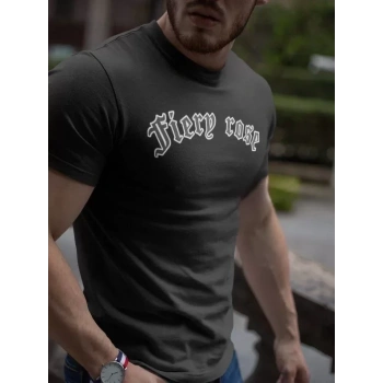 Biçomi Erkek Bisiklet Yaka Baskılı Oversize T-Shirt - Siyah