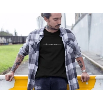 Biçomi Erkek Bisiklet Yaka Baskılı Oversize T-Shirt - Siyah