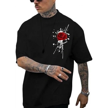 Biçomi Erkek Bisiklet Yaka Kısa Kol Baskılı T-shirt - Siyah