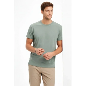 Biçomi Erkek Bisiklet Yaka Tişört Regular Kalıp Basic Pamuklu Günlük Kullanım T-shirt - Mint Yeşili