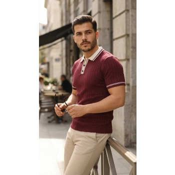 Biçomi Erkek Düğme Yakalı Kontrast Yaka Triko Tişört