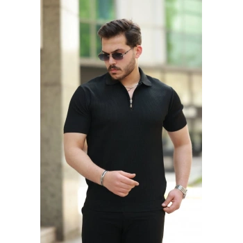Biçomi Erkek Fermuarlı Yakalı Kısa Kollu Tshirt