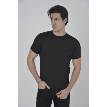 Biçomi Erkek File Cepli Slim Fit T-shirt - Siyah