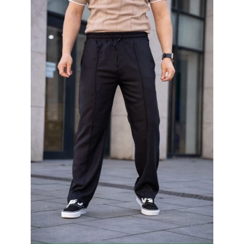 Biçomi Erkek Keten Cepli Çıma Dikişli Jogger Buggy Pantalon Rahat Kalıp - Siyah