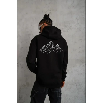 Biçomi Erkek Nihilist Penguen Özel Tasarım Oversize Kapüşonlu Sweatshirt - Siyah