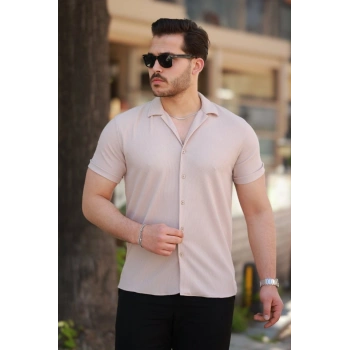 Biçomi Erkek Ottoman Kumaş Apaj Yaka Kısa Kollu Gömlek