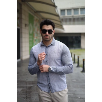 Biçomi Erkek Pamuklu Keten Kumaş Gömlek
