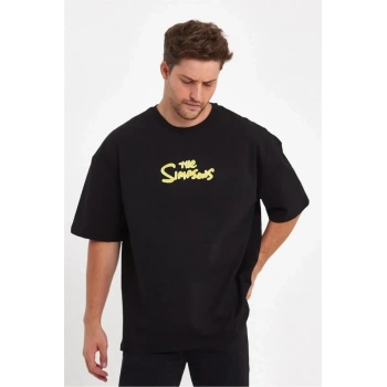 Biçomi Erkek Sırt Baskılı Bisiklet Yaka Oversize T-shirt - Siyah