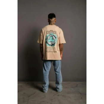 Biçomi Erkek Sırt Baskılı T-shirt - Bej