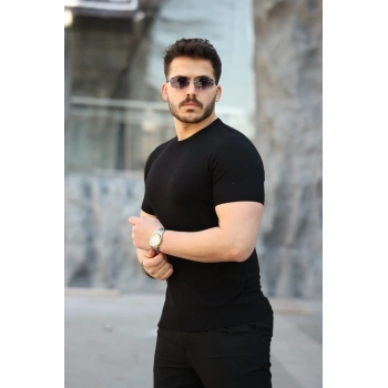 Biçomi Erkek Viskon Kumaş Bisiklet Yaka Basic Tişört