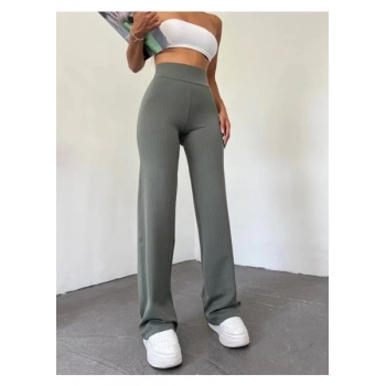 BİÇOMİ fitilli palazzo pantolon gri