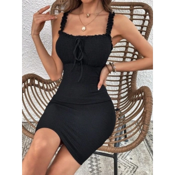 Biçomi Kadın Askılı Bağcıklı Kısa Bürümcük Elbise
