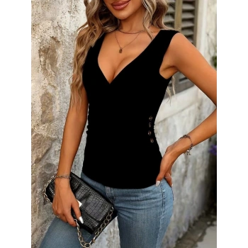 Biçomi Kadın Askılı Kruvaze Yakalı Yandan Düğmeli Viskon Bluz
