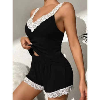 Biçomi Kadın Askılı V Yakalı Viskon Bluz Ve Short Gecelik Takım
