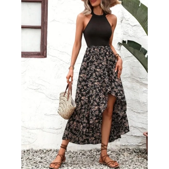 Biçomi Kadın Reglan Kol Daire Yaka üst Viskon Alt Süprem Desenli Midi Elbise