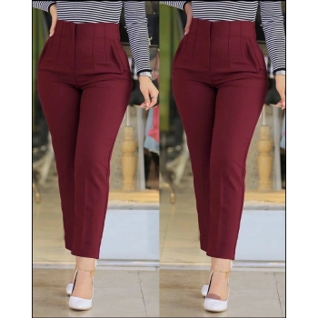 Biçomi Kadın üste Oturan Paçası Bilek üzerinde Biten Atlas Kumaş Pantolon 36 (S) - 48 (4XL)
