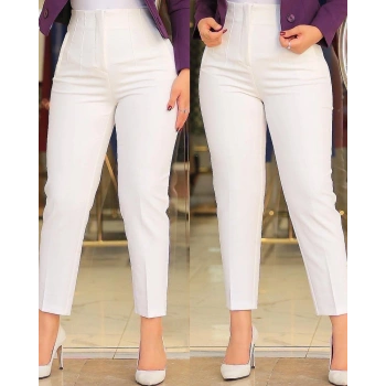 Biçomi Kadın üste Oturan Paçası Bilek üzerinde Biten Atlas Kumaş Pantolon 36 (S) - 50 (5XL)