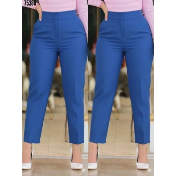 Biçomi Kadın üste Oturan Paçası Bilek üzerinde Biten Krep Kumaş Pantolon 36 (S) - 50 (5XL)