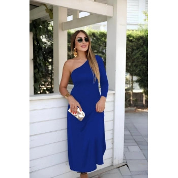 Biçomi Kadın Uzun Kollu Tek Omuz Detay Krep Elbise