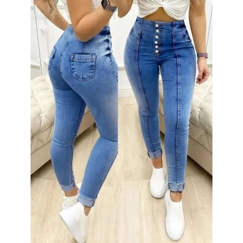 Biçomi Kadın Yüksek Bel önden Düğmeli Jean Pantolon