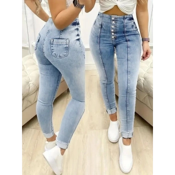 Biçomi Kadın Yüksek Bel önden Düğmeli Jean Pantolon