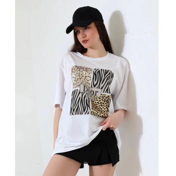 BİÇOMİ Karma desenli oversize tişört