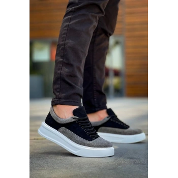 BİÇOMİ KB-005 Kuback Siyah Gri Süet Bağcıklı  Günlük Erkek  Ayakkabı