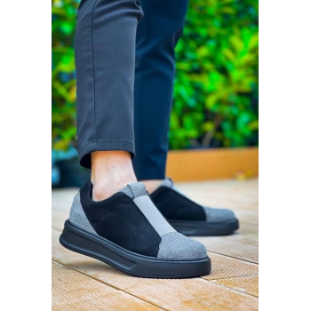 BİÇOMİ KB-007  Kuback Siyah Gri Siyah Yüksek Taban Tek Bant Bağcıksız Günlük Erkek