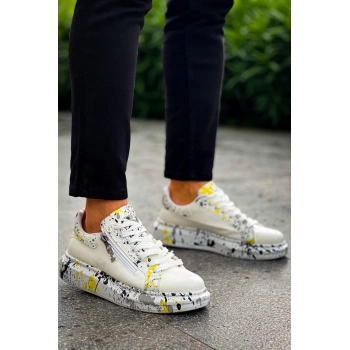 BİÇOMİ KB-02  Kuback  Bağcıklı Crocodile Beyaz Sarı Günlük Erkek Ayakkabı