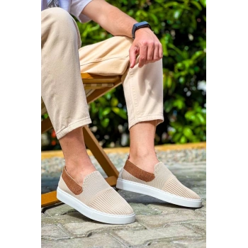 BİÇOMİ KB-114  Kuback Bej Taba Triko Yüksek Taban Bağcıksız Günlük Erkek Ayakkabı