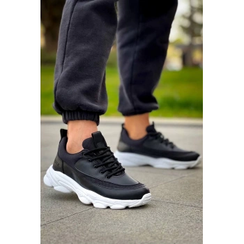 BİÇOMİ KB-707  Kuback Siyah Cilt Yüksek Taban Bağcıklı Günlük Erkek Ayakkabı