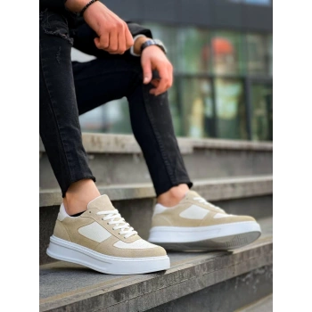 BİÇOMİ KB-X8 Kuback Bej Keten Süet Yüksek Taban Günlük Spor Ayakkabı
