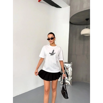 Biçomi Kısa Kol Baskılı T-shirt - Beyaz
