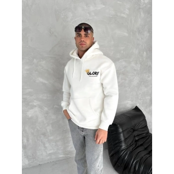 Biçomi Kışlık Üç İplik Kapşonlu SweatShirt - Beyaz