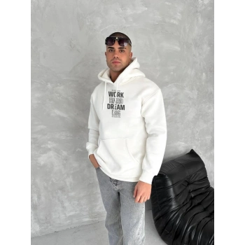 Biçomi Kışlık Üç İplik Kapşonlu SweatShirt - Beyaz