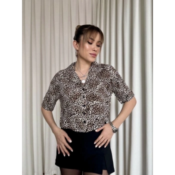 BİÇOMİ Leopar desenli crop gömlek