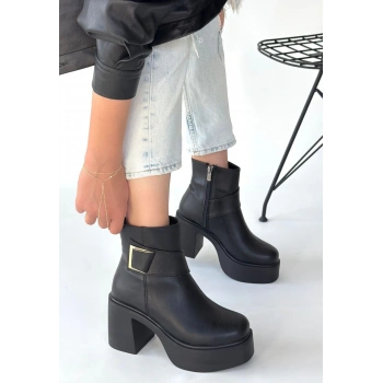BİÇOMİ Lonji Siyah Cilt Topuklu Bot