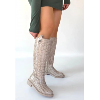 BİÇOMİ Metta Bej Cilt Desenli Çizme