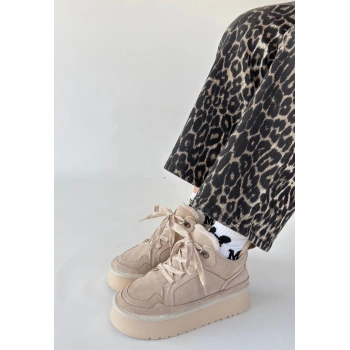 BİÇOMİ Muden Bej Süet Bağcıklı Bot