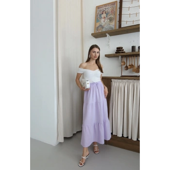 BİÇOMİ Müslin kumaş keten uzun etek lila pt