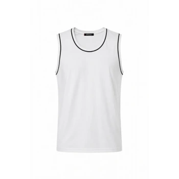 Biçomi Ön Unisex Pamuklu Bisiklet Yaka Kolsuz Atlet Kontrast Biyeli Regular Fit - Beyaz