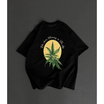Biçomi Ön Ve Arka Baskılı Oversize Bisiklet Yaka T-shirt- Siyah
