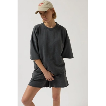 Biçomi Oversize Lazer Kesim Bisiklet Yaka T-Shirt