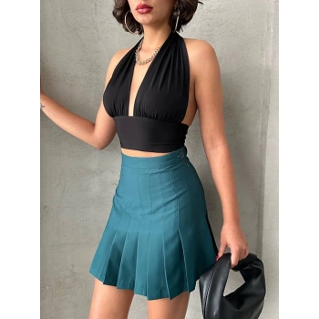 BİÇOMİ Pileli düğmeli etek yeşil s24811