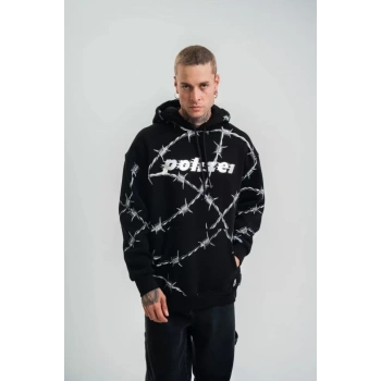 Biçomi POLIZEI Premium Kalite Kapşonlu Varak Ve Pano Baskılı SweatShirt - Siyah