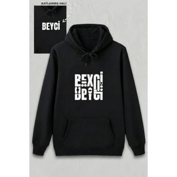 Biçomi Sevgililer Günü Beyci Hediye Baskılı Oversize Kapüşonlu Sweatshirt - Siyah