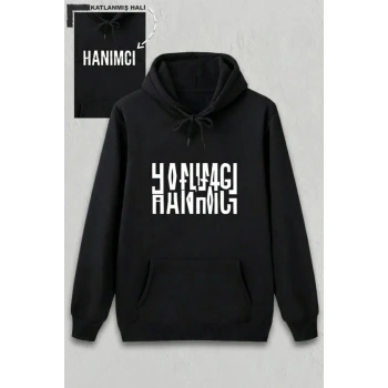 Biçomi Sevgililer Günü Hanımcı Hediye Baskılı Oversize Kapüşonlu Sweatshirt - Siya