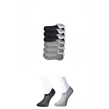 biçomi Siyah ve Gri Erkek Görünmez Çorap 6 çift
