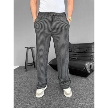 Biçomi Su Yolu Çizgili Cepli Pantalon - Siyah